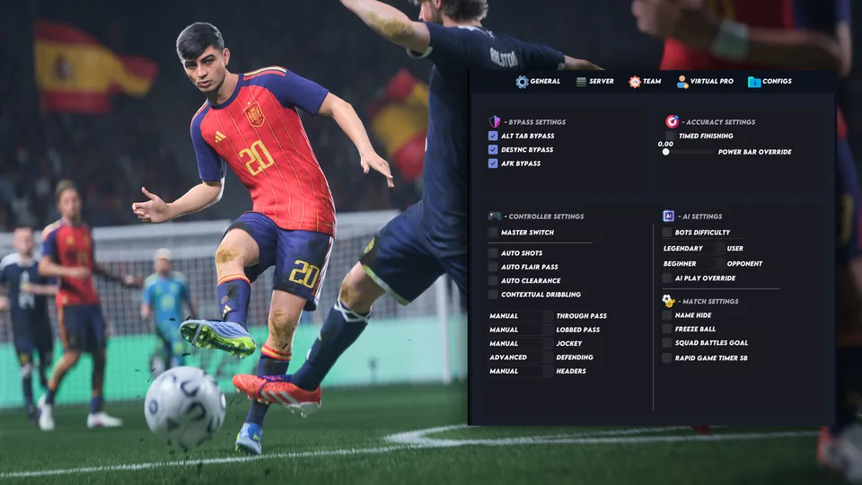 FC 27 cheats menu open over a live match