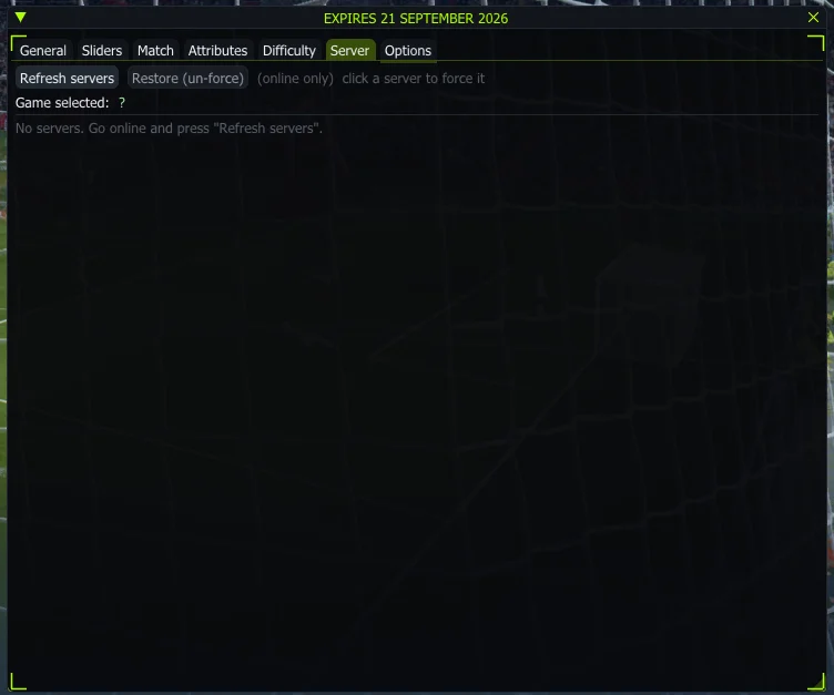 FC 27 cheat menu – Server tab with online server selection and force